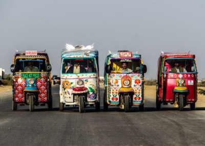 The first batch of "Peace Rickshaws" sponsored by Pakistan Youth Alliance, ready to hit the road in Karachi. (Pakistan Youth Alliance)