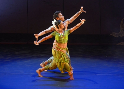 Ramli Ibrahim (rear) and Geethika Sree (front) onstage at Asia Society New York on Nov. 6, 2014. (Elsa Ruiz/Asia Society)