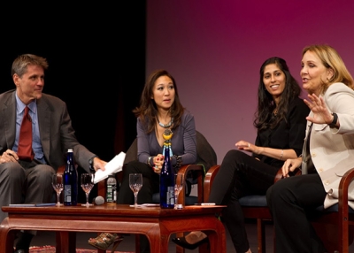 Tom Nagorski, Peggy Liu, Aamina Awan, and Josette Sheeran speak at Asia Society New York. (Stella Könemann)