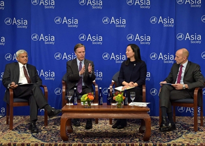 L to R: Ashley Tellis, Ambassador Nicholas Burns, Yun Sun, and Jon Williams in discussion at Asia Society New York on November 10, 2016. (Elsa Ruiz/Asia Society)