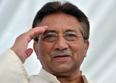 Former Pakistani president Pervez Musharraf saluting as he arrived to unveil his party manifesto for Pakistan's April general election at his residence in Islamabad on April 15, 2013. (Aamir Qureshi/AFP/Getty Images) 