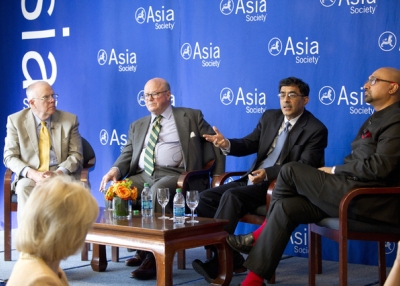 L to R: Marshall Bouton, Frank Wisner, Devesh Kapur, and Bobby Ghosh discuss Narendra Modi's electorial win and what it means for India at Asia Society New York. (Elena Olivo/Asia Society)