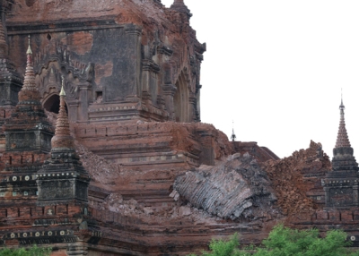 Collapsed walls surround an ancient pagoda after a 6.8 magnitude earthquake hit Bagan on August 24, 2016. (Soe Moe Ang/AFP/Getty Images)