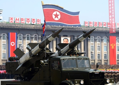 Missiles are displayed during a military parade to mark 100 years since the birth of the country's founder Kim Il-Sung in Pyongyang on April 15, 2012. (Pedro Ugarte/AFP/Getty Images)