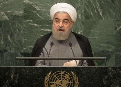  President of Iran Hassan Rouhani addresses the United Nations General Assembly at UN headquarters, September 22, 2016 in New York City. (Drew Angerer/Getty Images)