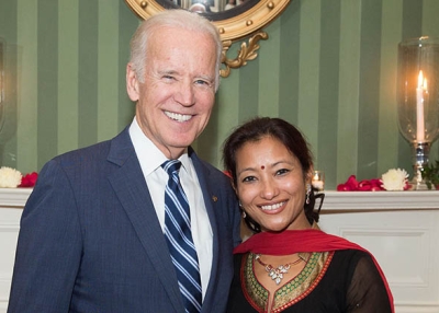 Sanjita Pradhan poses with Vice President Joe Biden. (Sanjita Pradhan)