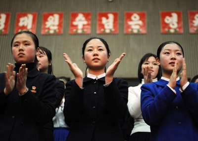 A group of North Korean teenagers clap as they watch a performance in Pyongyang. (Mark Ralston/AFP/Getty) 
