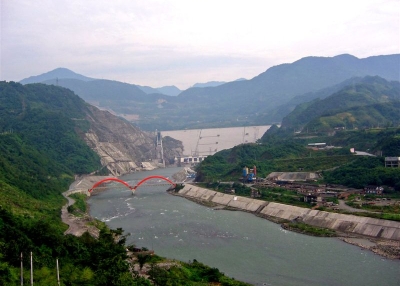 Zipingpu Dam, upriver from the town of Dujiangyan, Sichuan, China. 