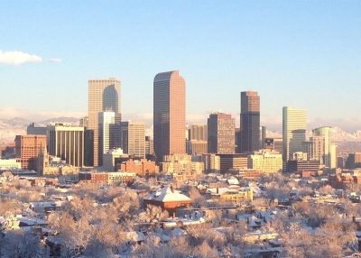 Denver's skyline in winter. (R0uge/Wikimedia Commons)