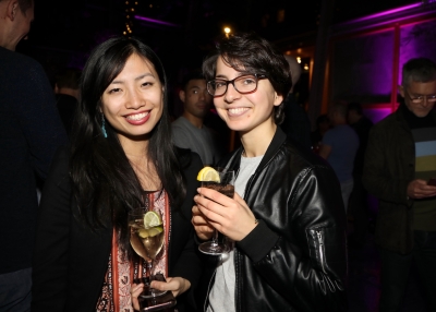 Friends smile for the camera at a Friday Leo Bar. (Ellen Wallop/Asia Society)