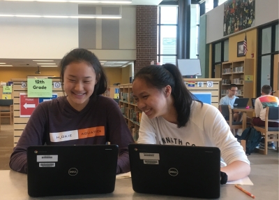 Chinese III students at Blacksburg High School complete their online lessons.