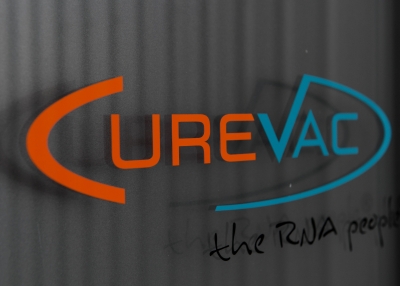 The logo of CureVac, a German biotech firm