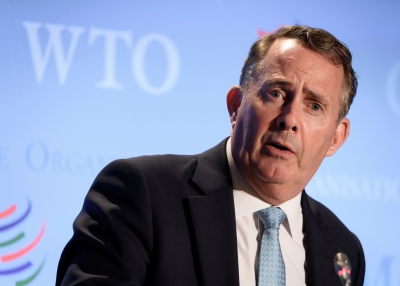 Liam Fox, WTO Director-General candidate, at a press conference