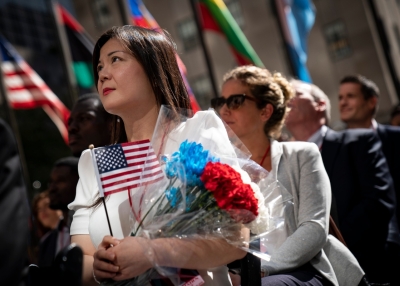 Naturalization Ceremony Held For 50 New Citizens At Rockefeller Center In NYC