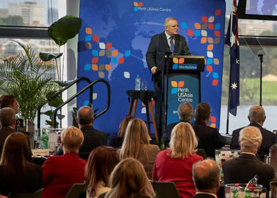 Scott Morrison delivers an address to the Perth USAsia Centre