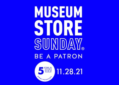 Museum Store Sunday text in white on a blue background
