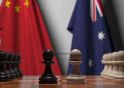 Chess game against flags of China and Australia. Political competition related 3D rendering - Novikov Aleksey - Shutterstock