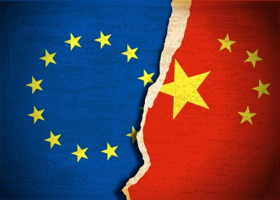 China and European Union Flag background