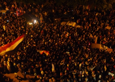 At least a million protestors sing Egypt's national anthem at Sidi Gaber, Alexandria on February 1, 2011. (Al Jazeera English) 