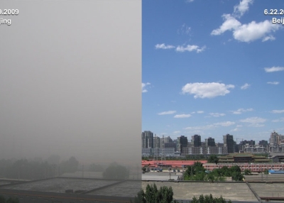 Difference between a clear day and a smoggy one in Beijing