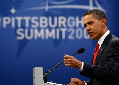U.S. President Barack Obama answers a question during a closing press conference at the Lawrence Convention Center, site of the G-20 summit, September 25, 2009 in Pittburgh, Pennsylvania. (Win McNamee/Getty Images) 