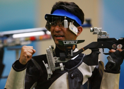 Abhinav Bindra earned India's first-ever individual Olympic gold medal, winning the 10-meter air rifle competition on August 11, 2008. (Jeff Gross/Getty Images) 