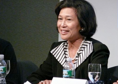 Loida Lewis discusses strategic philanthropy as part of a panel at the Asia Society.