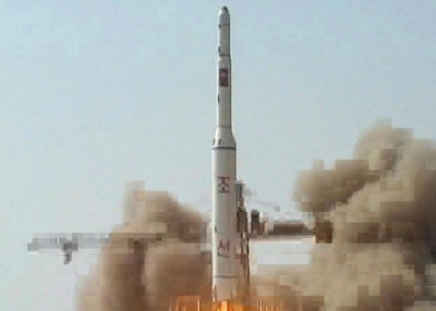 This picture, released from North Korea's official Korean Central News Agency on April 9, 2009 shows a Unha-2 rocket as it is launched from North Korea on April 5. (KCNA/AFP/Getty Images)