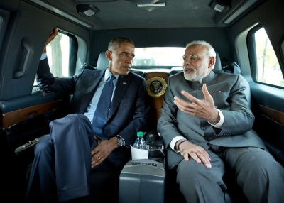 Indian Prime Minister Narendra Modi rode in President Barack Obama's vehicle to visit the Martin Luther King, Jr. Memorial in Washington D.C. on September 30,2014. (Official White House Photo by Pete Souza)