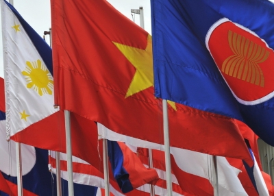 Flags of Southeast Asian nations fly in Hanoi ahead of the 16th ASEAN Summit, 2010. (Hoang Dinh Nam/AFP/Getty Images)