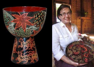 Veronica Gritsenko with Bagan lacquerware. (Veronica Gritsenko/Anne Godshall)