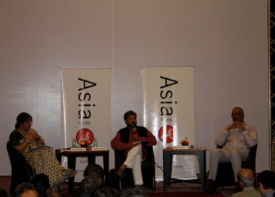 L to R: Rama Bijapurkar, Rajeev Bhargava, and Mohan Guruswamy in Mumbai on February 25, 2014. (Asia Society India Centre) 
