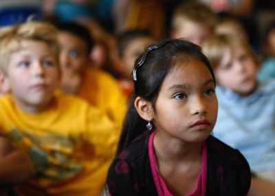 Second graders watch as President Obama delivers a back-to-school address to school children on September 8, 2009 in Denver, Colorado (John Moore/Getty Images)