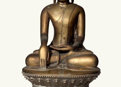 Buddha seated in bhumisparsa mudra. Nyaung-yan period, 17th–18th century. Bronze