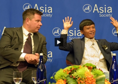 Kevin Krolicki of Reuters and Burmese journalist Lawi Wang speak at Asia Society.
