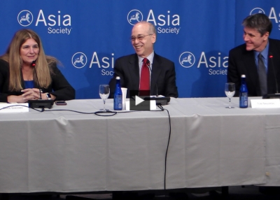 Carol Giacomo, Daniel Russel, and Tom Nagorski at Asia Society New York.