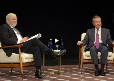 Asia Society president and CEO, Kevin Rudd and Chinese Foreign Minister Wang Yi