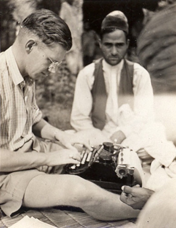 Talbot&apos;s reports from a small Muslim community in Kashmir in 1940 were a critical part of his reporting. Shown here interviewing Kashmiri villagers, he had the great advantage of having learned Urdu in London before he reached India. (Phillips Talbot)