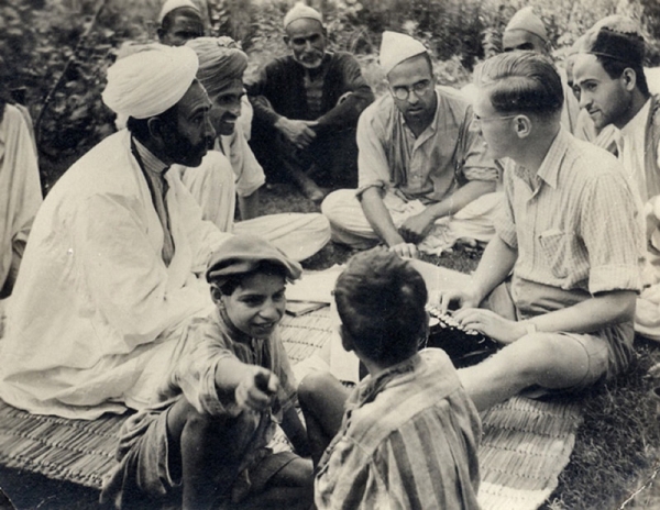 Talbot interviewing villagers in Kashmir in 1940. In the words of the Indian historian B.R. Nanda, &quot;Talbot was able to deftly combine the roles of scholar, diarist, and journalist.&quot; (Phillips Talbot)