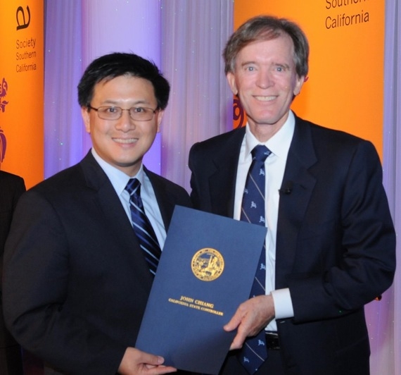 California State Controller John Chiang presenting a proclamation to Honoree Bill Gross. (Dan Avila Photography)