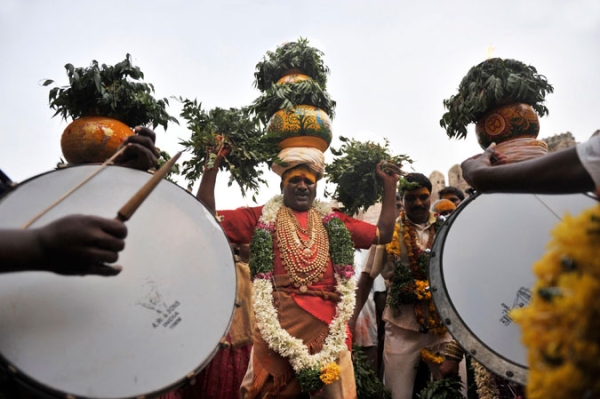 Indian devotees at the Boanlu Festival in Hyderabad.