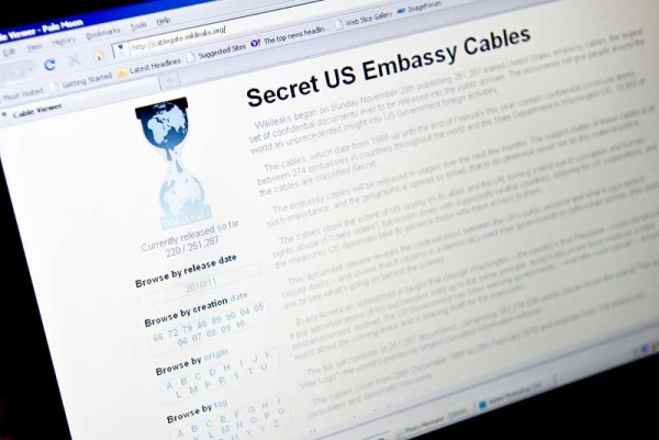 View of the WikiLeaks homepage taken in Washington on Nov. 28, 2010. WikiLeaks unleashed a flood of US cables detailing shocking diplomatic episodes, from a nuclear standoff with Pakistan to Arab leaders urging a strike on Iran. (Nicholas Kamm/AFP/Getty Images) 
