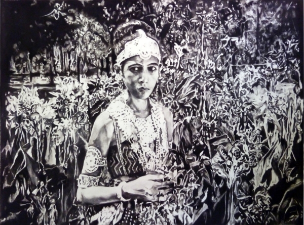 Chitra Ganesh, 'Gopa in the Garden, Prem Sanyas' (2012), charcoal on paper, 141 x 191.8 cm. 