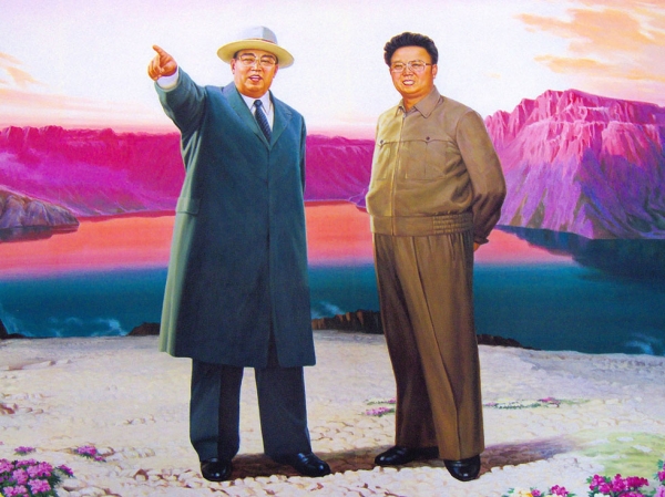 Kim Il Sung (L) and Kim Jong Il are pictured in this piece of propaganda art photographed in North Korea. (Flickr/yeowatzup)