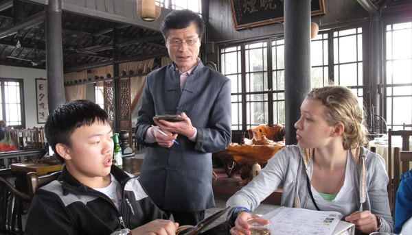 8th grade China Research Residency: interviewing a teahouse owner (Portland Public Schools)
