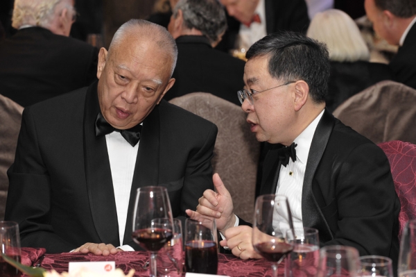 Tung Chee Hwa, left, and Ronnie Chan at the Asia Society Hong Kong Center Pre-Opening Gala Dinner on February 8, 2012. (Nick Mak)