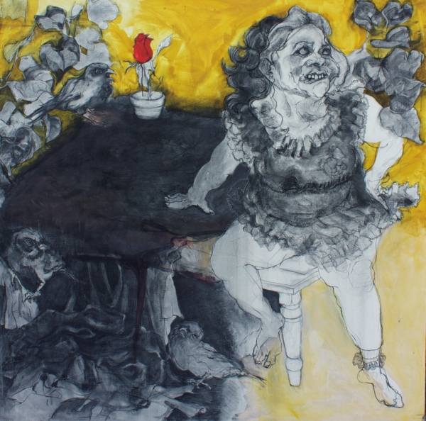 Maria Khan, Robbin, 2012, charcoal and acrylic on canvas, 6.5 x 6 feet.