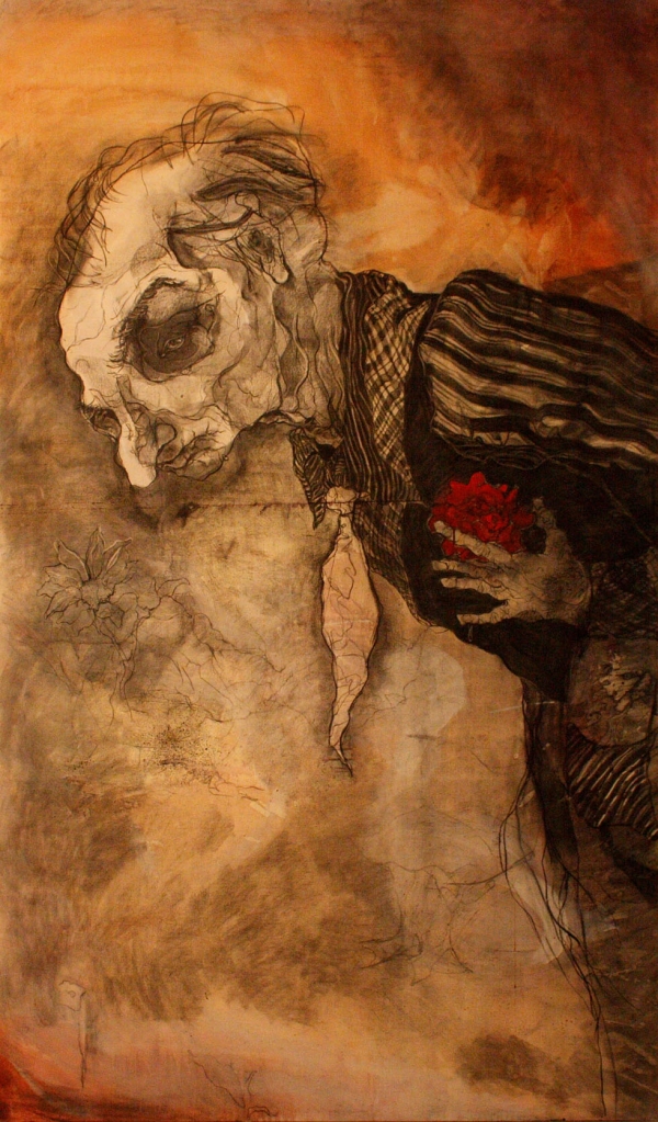 Maria Khan, Charlie my darling, 2012, charcoal and acrylic on canvas, 7 x 4 feet. 