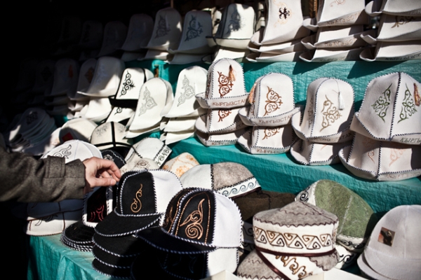 A display of the traditional Kyrgyz hat, or kalpak. (Sue Anne Tay)
