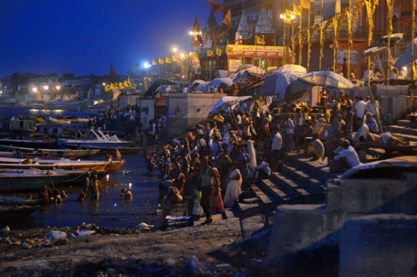People start their day by the water in Varanasi, India on July 2, 2012. (Shivika Sinha)
